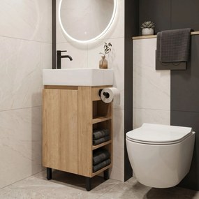 Rea Astra, umývadlová skrinka 430x260x825 mm s keramickým umývadlom, hnedá/biela, REA-M0404
