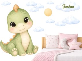 Malý dinosaurus menom textilní prelepiteľné nálepky na stenu hárok 39 x 46 cm