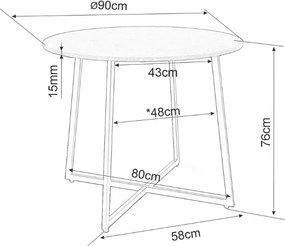 AKCE Okrúhly jedálenský stôl LUNA 90 cm, rustikálna hnedá II. akosť