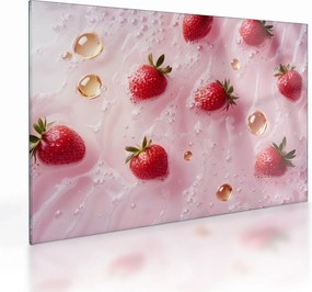 Sklenený obraz - Jahody v bublinách (70x50 cm)