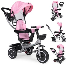 ECOTOYS Trojkolka 2v1 s otočným sedadlom + sklopná strieška - ružová