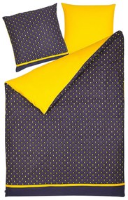 Posteľné obliečky z bavlneného saténu 155 x 220 cm tmavomodrá/žltá WALLINGFORD Beliani