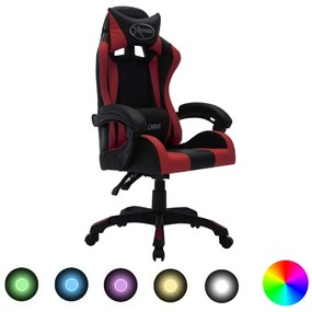 Herná stolička s RGB LED svetlami vínovočerveno-čierna umelá koža