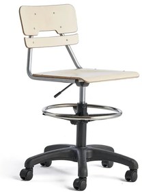 Stolička LEGERE, výškovo nastaviteľná, veľké sedadlo, s kolieskami, V 530-720 mm, breza