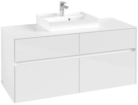 VILLEROY &amp; BOCH Collaro závesná skrinka pod umývadlo na dosku (umývadlo v strede), 4 zásuvky, 1200 x 500 x 548 mm, Glossy White, C07000DH