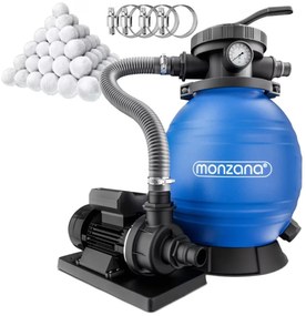 Piesková filtrácia k bazénu AQUA s filtračnými guľôčkami, 10 200 l/h, modrá Monzana