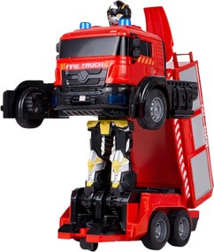 LEAN Toys Hasičský robot auto 2v1 na diaľkové ovládanie RC – svetlá, zvuky, voda