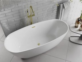 Mexen Luvo Slim, voľne stojaca vaňa 170 × 75 cm, biela lesklá, zlatý matný prepad, 52801707500-55