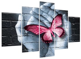 Moderný obraz dlaní s motýľom (150x105 cm)