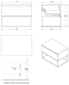Sapho Sapho, SKARA umývadlová skrinka 70x50x45cm, čierna mat/dub alabama, CG005-2222