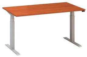 Výškovo nastaviteľný kancelársky stôl Alfa Up so sivým podnožím, 140 x 80 x 61,5-127,5 cm, dezén divoká čerešňa