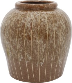 Hnědá kameninová váza s proužky Nature – Ø23*23 cm