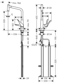 Hansgrohe Metris M71 - Kuchynská páková batéria 320, Eco, vyťahovateľná sprška, 2jet, sBox, chróm 73824000