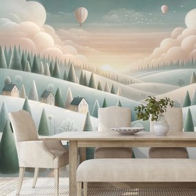 Samolepiaca tapeta zimná krajina s balónmi