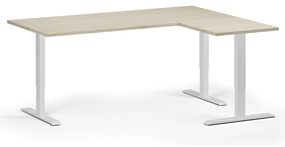 Výškovo nastaviteľný stôl, 180x140 cm, 3 motory, L/P, biela podnož, dub prírodný