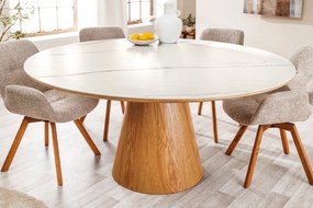 Jedálenský stôl UNIQUE 120 cm okrúhly, dubové drevo, dyhovaná keramika, doska z bieleho mramoru