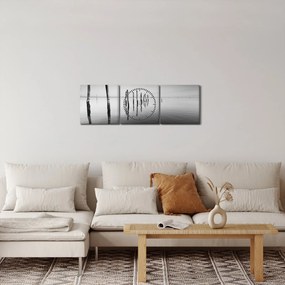 Obraz čiernobielej vodnej hladiny (s hodinami) (90x30 cm)