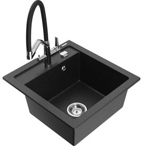 Mexen Vito, 1-komorový granitový drez 520x490x210 mm, drezová batéria Duo, čierna-strieborná metalíza, 6503-73-671701-07