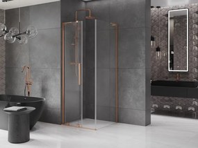 Mexen Velar L, sprchový kút s posuvnými dverami 90 x 90 cm, 8mm číre sklo, medená matná, 871-090-090-03-65