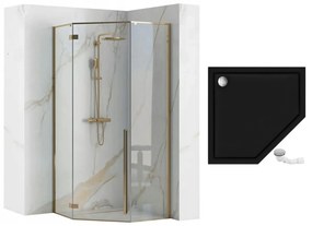 Rea Diamond, sprchovací kút 90x90x195 cm, 6mm číre sklo, zlatý profil + biela sprchová vanička, KPL-04904