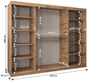 Skriňa s posuvnými dverami v šírke 250 cm TIMEA - dub sonoma