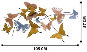 Nástěnná kovová dekorace Butterflies vícebarevná