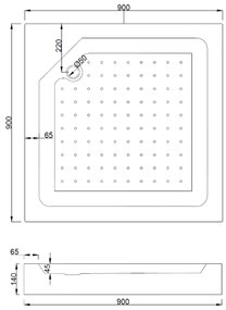 Mexen Rio, štvorcový sprchovací kút s posuvnými dverami 90(dvere) x 90(dvere) x 190 cm, 6mm šedé sklo, zlatý profil + čierna sprchová vanička RIO, 860-090-090-50-40-4510