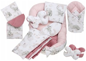 BabyMAM Set pre bábätko do postieľky 6v1 MyBaby Minky Farba: ružová-slon
