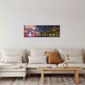 Obraz ohňostroja v Singapure (s hodinami) (90x30 cm)