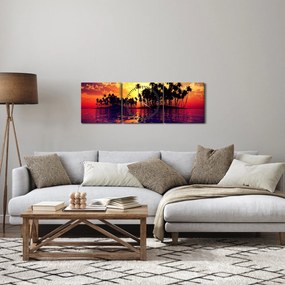 Obraz ostrovu pri západe slnka (s hodinami) (90x30 cm)