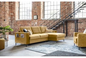 Horčicovožltá zamatová rozkladacia rohová pohovka Miuform Lofty Lilly, pravý roh