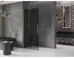 Mexen Velar, sprchová zástena s posuvnými dverami Walk-in 85 x 200 cm, 8mm šedé sklo, zlatá matná, 871-085-000-43-55