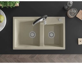 Mexen Tomas, 2-komorový granitový drez 800x500x190 mm a drezová batéria Aster, béžová, 6516-69-73450-07