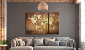 Artgeist Obraz - World Map: Brown Texture Veľkosť: 90x60, Verzia: Na talianskom plátne