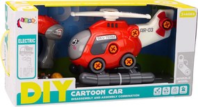 LEAN Toys Kreslený vrtuľník na zostavenie – DIY, červený