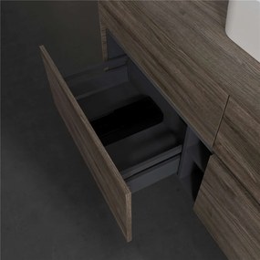 VILLEROY &amp; BOCH Collaro závesná skrinka pod umývadlo na dosku (umývadlo v strede), 4 zásuvky, s LED osvetlením, 1400 x 500 x 548 mm, Stone Oak, C100B0RK