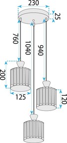 Toolight Toolight, závesné svietidlo 3xE27, EBT025-3CP, čierna, OSW-01225