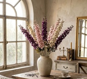 Dekorácia umelá kvetina ostrôžka Delphinium s bielym kvetom - 8*8*124 cm
