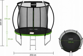 TRENDIE Trampolína s vnútornou sieťou 252 cm zelená + rebrík