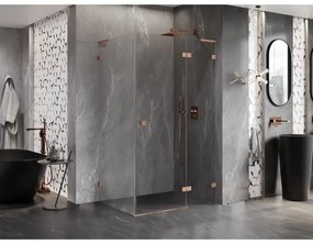 Mexen Lunar, L pravostranný výklopný sprchový kút 85 x 80 cm, 8mm číre sklo, profil medená matná, 834L-085-080-65-00-P