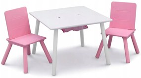 Vulpi Drevený stôl pre deti + 2 stoličky ružové Pinky