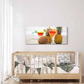 Obraz ananásov a pohárov na pláži (120x50 cm)