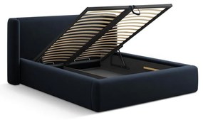 Tmavomodrá čalúnená dvojlôžková posteľ s úložným priestorom s roštom 140x200 cm Jason – Windsor &amp; Co Sofas