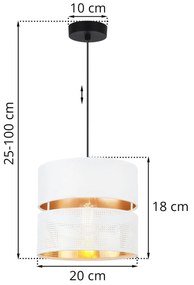 Závesné svietidlo Asti, 1x PVC/biele textilné tienidlo, (fi 20cm), g, b
