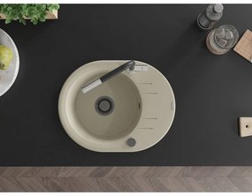 Mexen Kevin, 1-komorový granitový drez 586x458x190 mm a drezová batéria Flora, béžová, 6517-69-670401-07-B