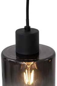 Moderné závesné svietidlo čierne s dymovým sklom 4-svetlá - Dame