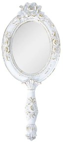 Vintage krémové príručné zrkadlo s ružami a patinou - 10*1*25 cm