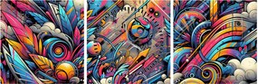 Obraz - Pestrofarebné graffiti (s hodinami) (90x30 cm)