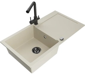 Mexen Leo, drez granitový 900x500x190 mm, 1-komorový a čierna batéria Duero, béžová, 6501-69-671600-70