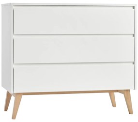 Biela detská komoda so zásuvkami Pinio Swing, 100 x 92 cm